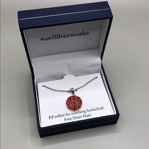 Fine silver plated I'd rather be watching basketball necklace UNISEX giftable.